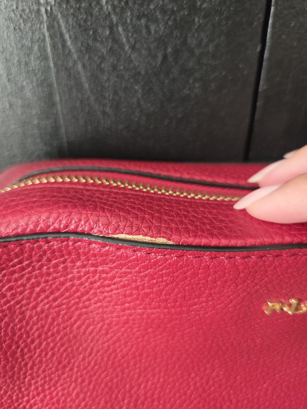 Lauren Ralph Lauren Red Pebbled Leather Crossbody Bag - Picture 4 of 16